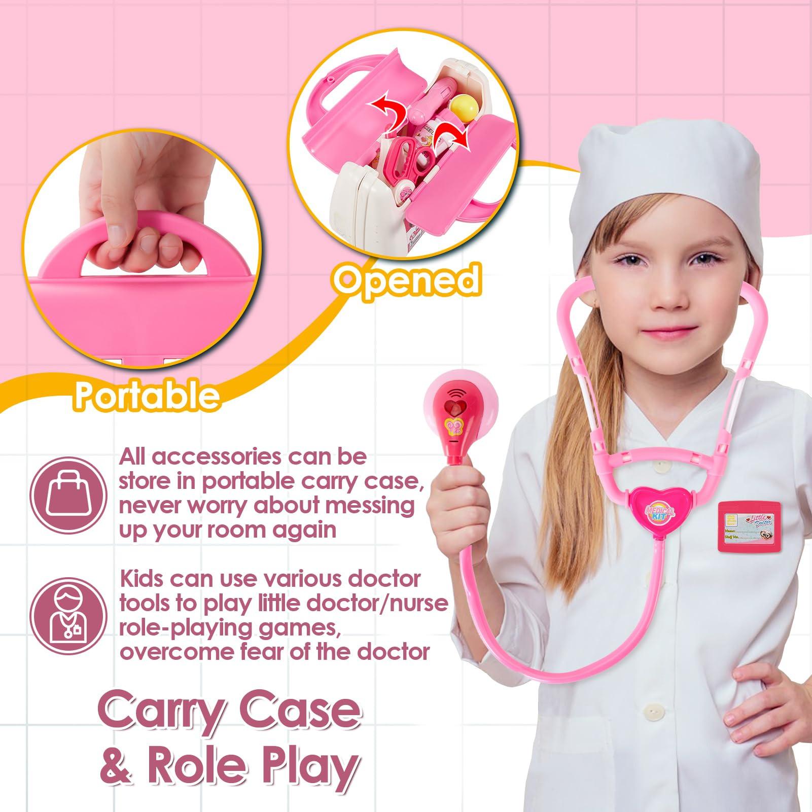 Activity-board  Arztkoffer Kinder Holzarztkoffer Kinderspielzeug mit Stethoskop, Edelstahltablett und Arzttasche 