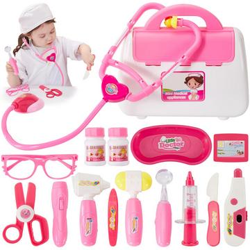 Arztkoffer Kinder Holzarztkoffer Kinderspielzeug mit Stethoskop, Edelstahltablett und Arzttasche