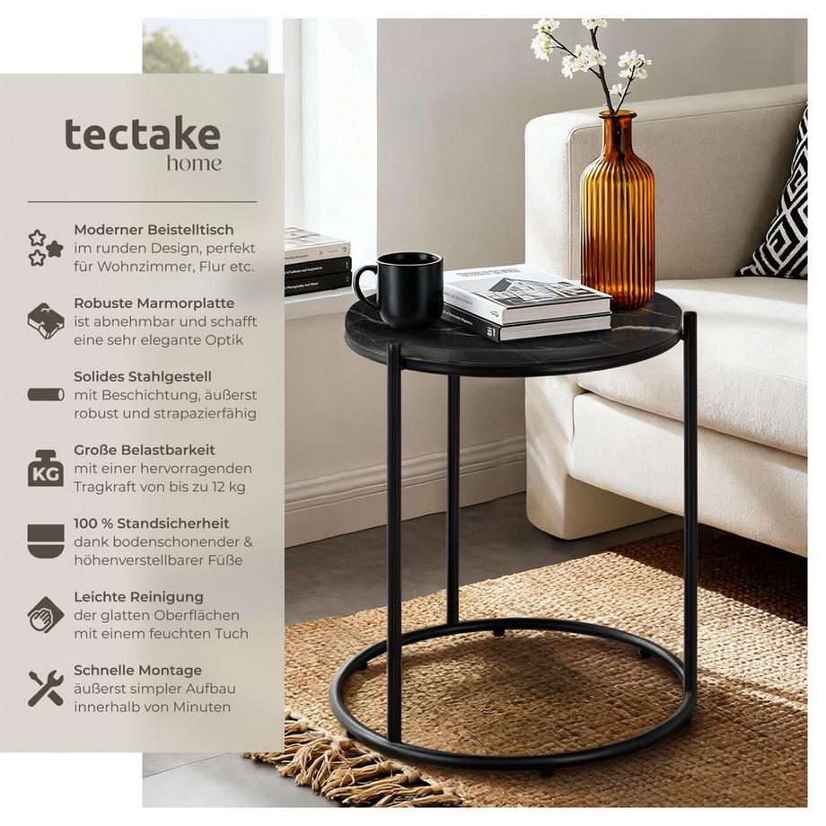 Tectake Beistelltisch Ellsa hochwertige Marmorplatte solides Stahlgestell  