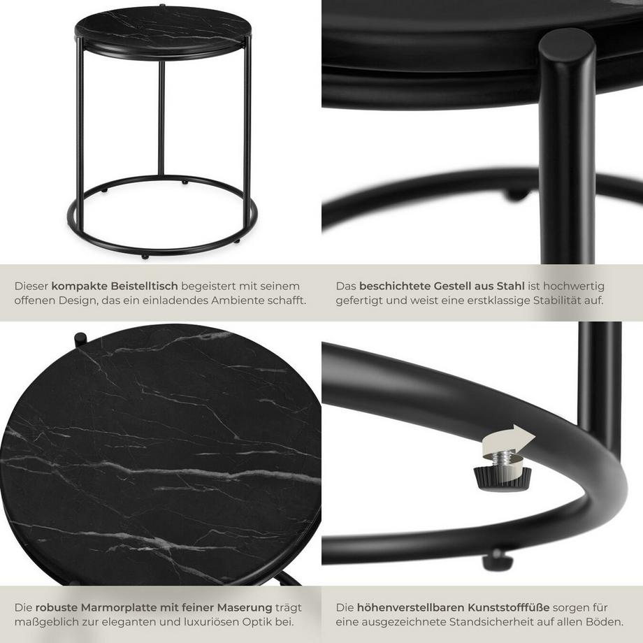 Tectake Beistelltisch Ellsa hochwertige Marmorplatte solides Stahlgestell  