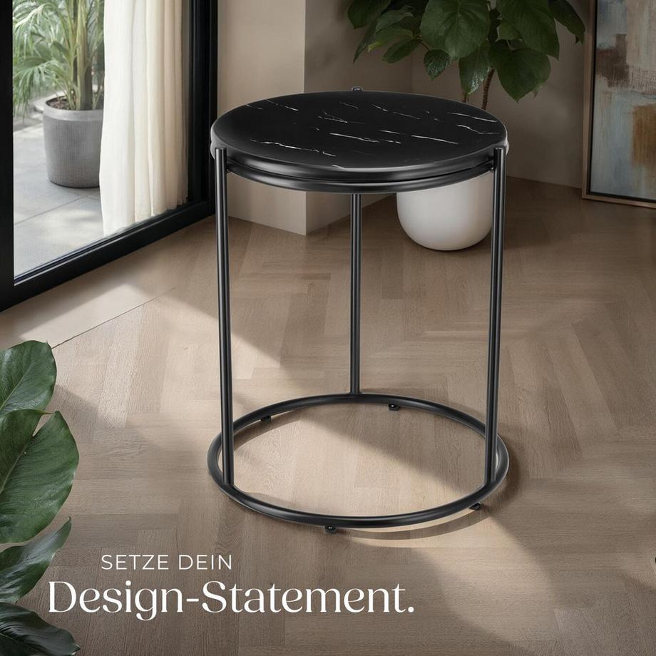 Tectake Beistelltisch Ellsa hochwertige Marmorplatte solides Stahlgestell  