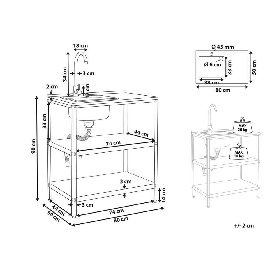 Beliani Outdoor-Kücheninsel mit Spüle aus Stahl Modern VILAMA  