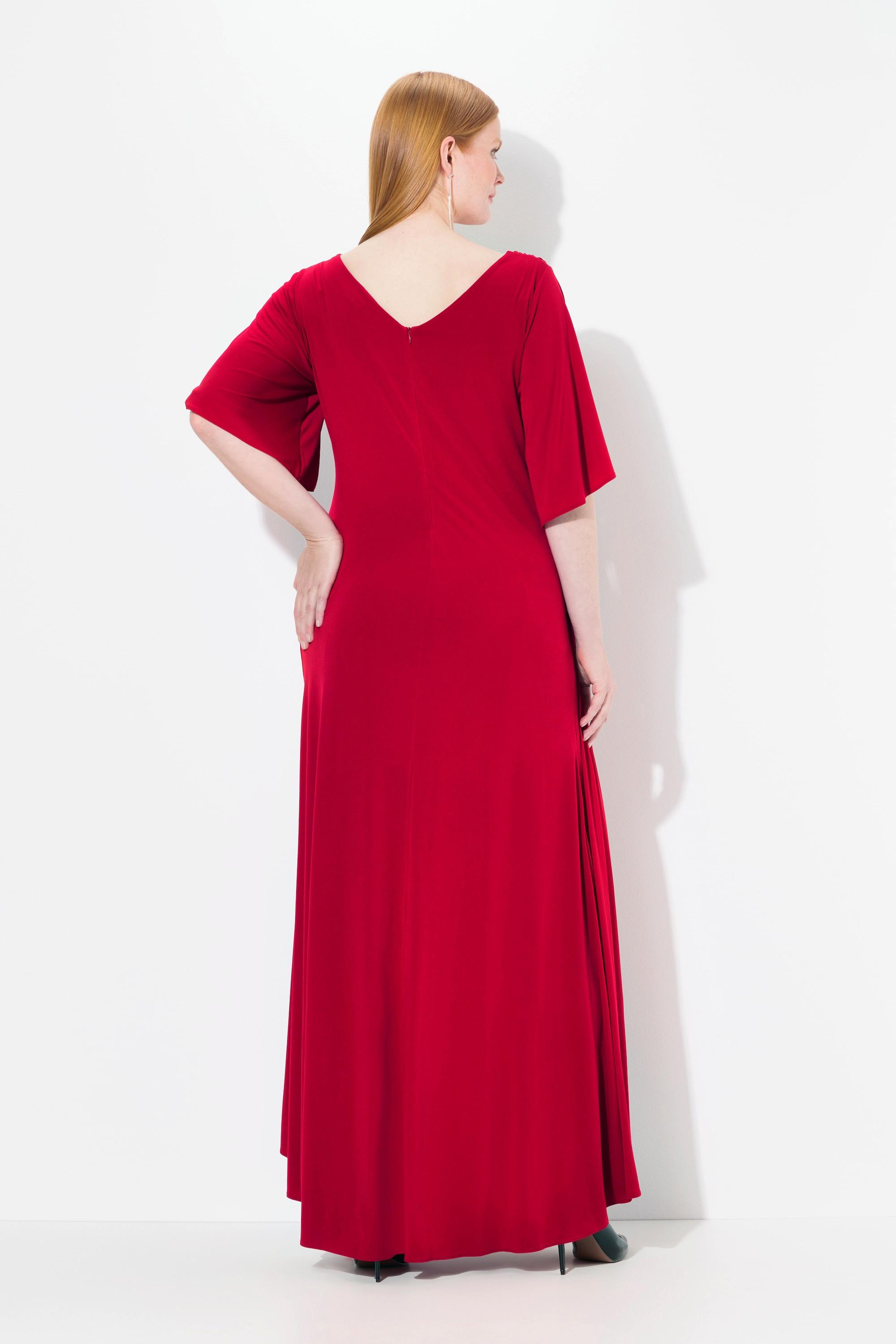 Ulla Popken Maxikleid Drapierung V-Ausschnitt Glockenärmel  