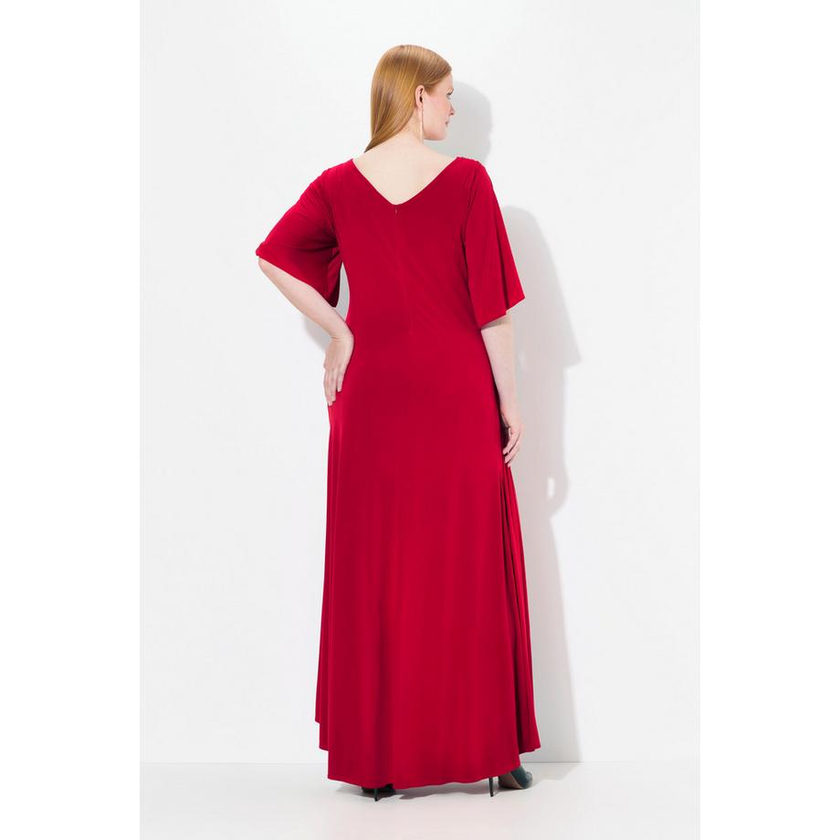 Ulla Popken Maxi Abito Drappeggiato Scollo a V Maniche a Campana  