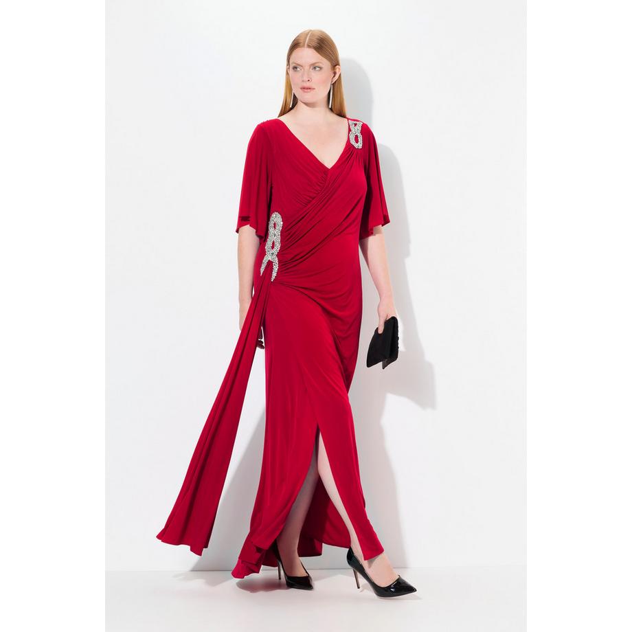 Ulla Popken Maxi Abito Drappeggiato Scollo a V Maniche a Campana  