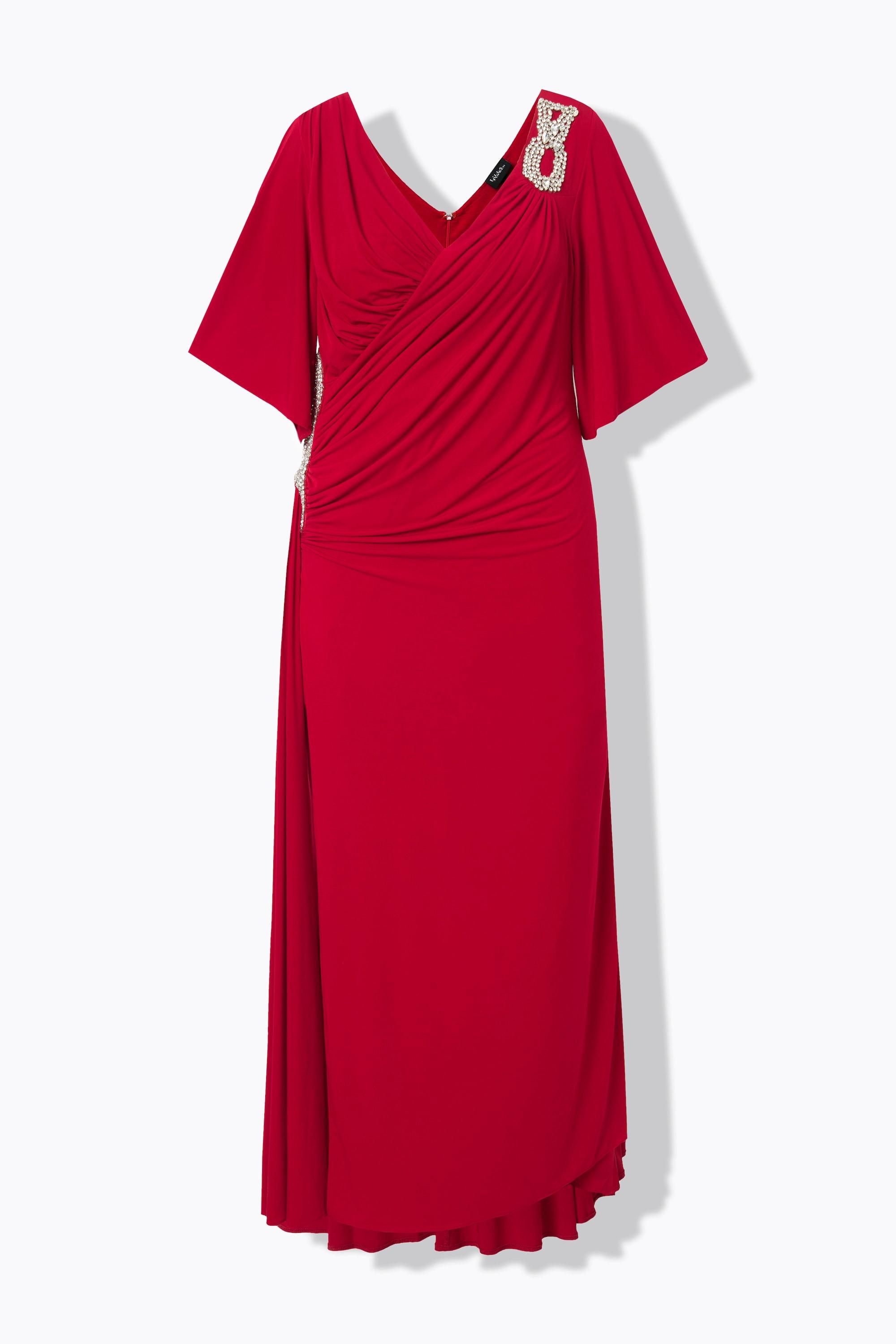 Ulla Popken Maxikleid Drapierung V-Ausschnitt Glockenärmel  