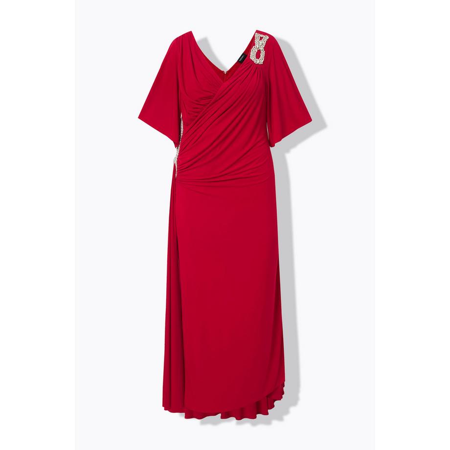 Ulla Popken Maxi Abito Drappeggiato Scollo a V Maniche a Campana  