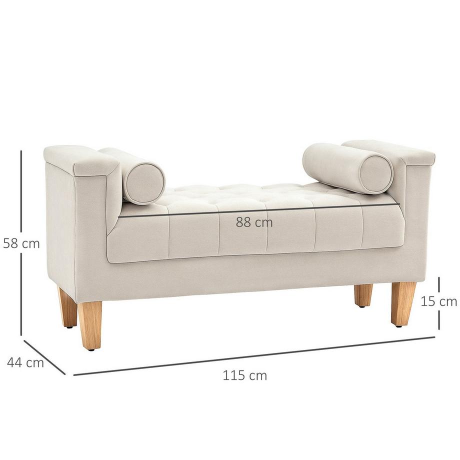 Northio Sitzbank Polsterbank mit Chenille-Bezug, Armlehne Bettbank mit 2 Zylinder-Kissen, Holzrahmen, Schuhbank für Schlafzimmer, Wohnzimmer, Flur 115 x 44 x 58 cm Beige  