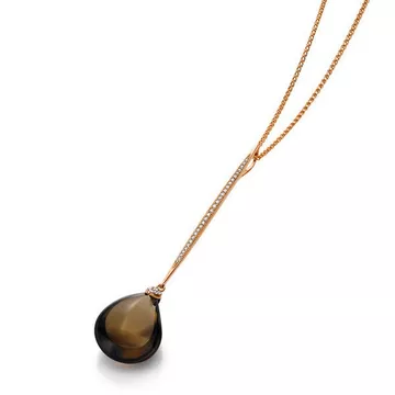 Pendentif or rouge 750/18K diamant 0,13ct. Quartz fumé 1ct.