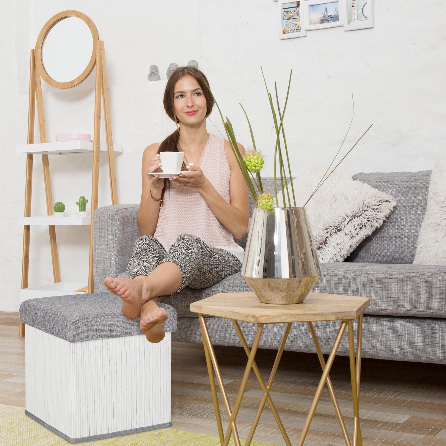 B2X Tabouret blanc avec espace de rangement  