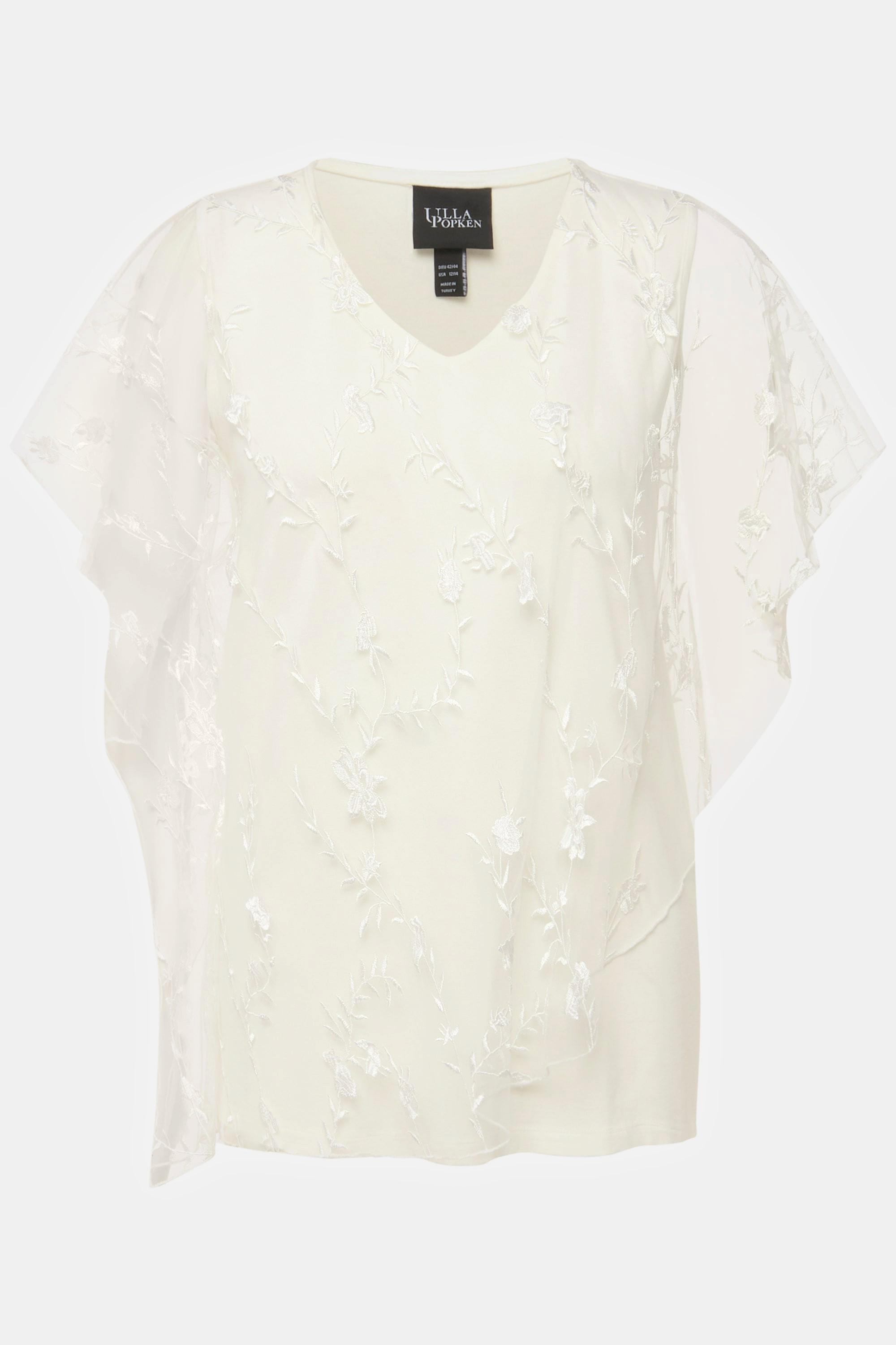 Ulla Popken  Blouse avec dentelle. Décolleté en V, manches courtes. 