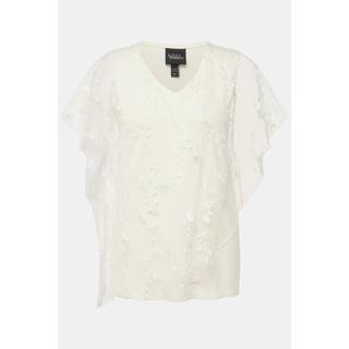 Ulla Popken  Blusa con mantellina in pizzo, scollo a V e mezze maniche 