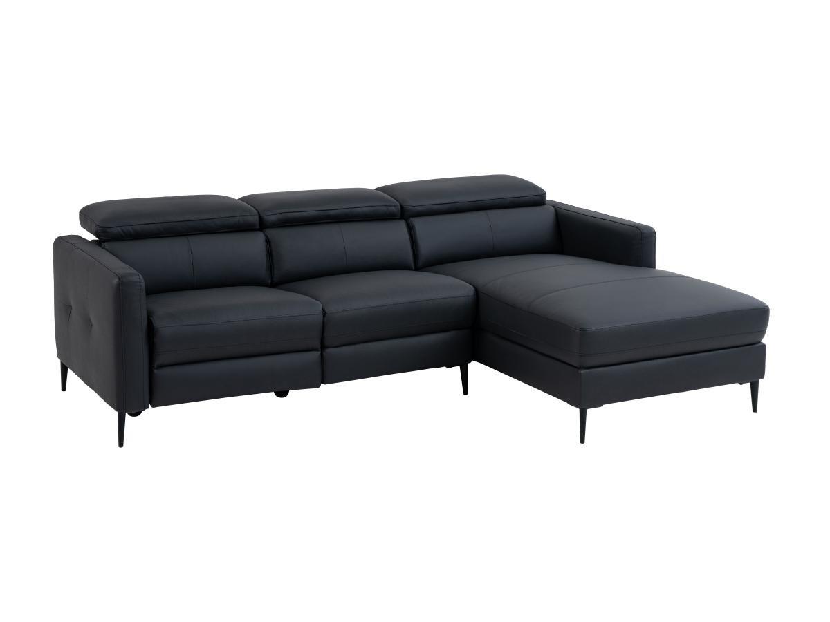 Vente-unique Canapé d'angle droit relax électrique en cuir noir FUSETA  