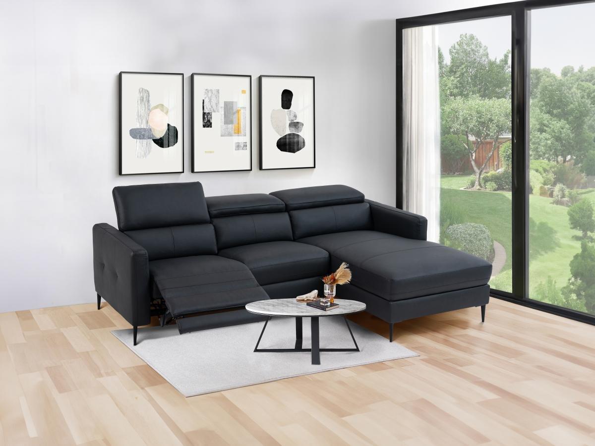 Vente-unique Canapé d'angle droit relax électrique en cuir noir FUSETA  