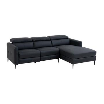 Canapé d'angle droit relax électrique en cuir noir FUSETA