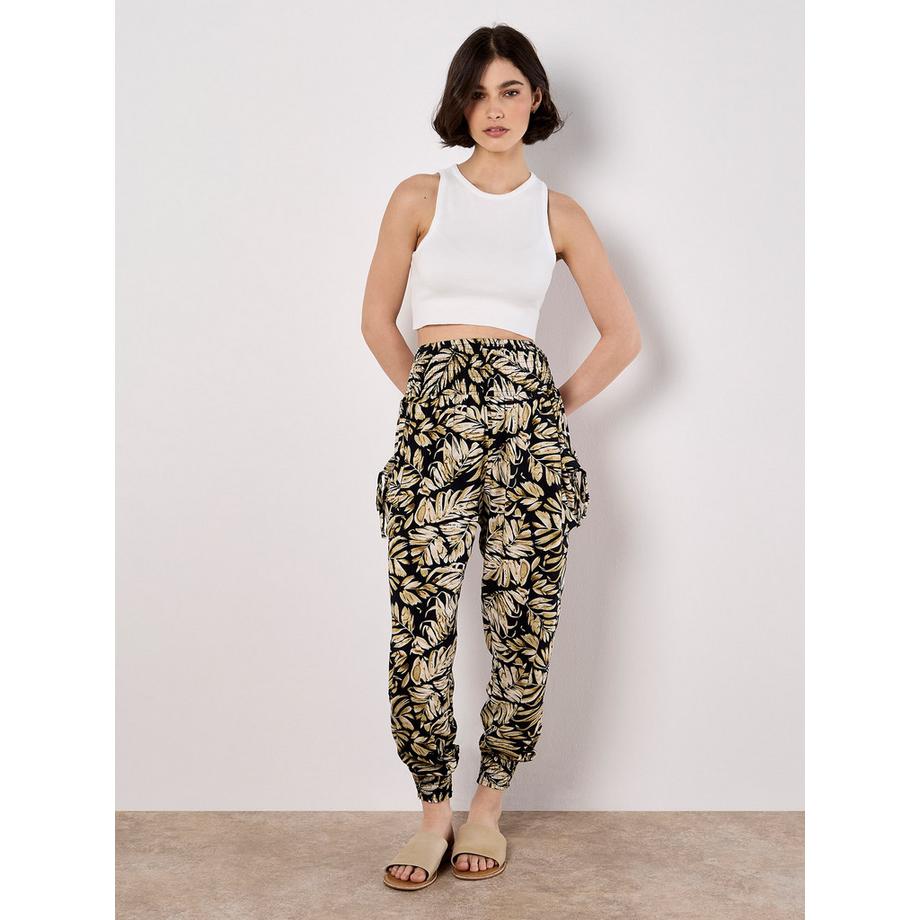 Tropical Leaf Print Tapered Joggers
