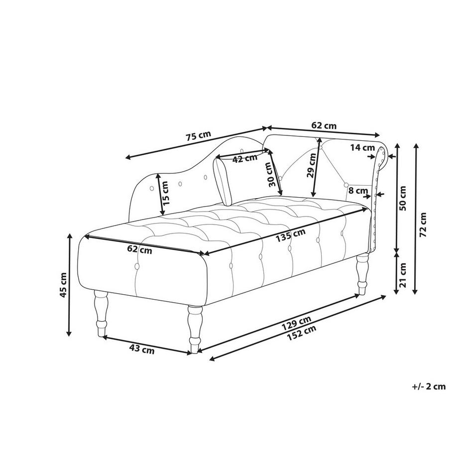 Beliani Chaise longue côté droit en Velours  IVRY  