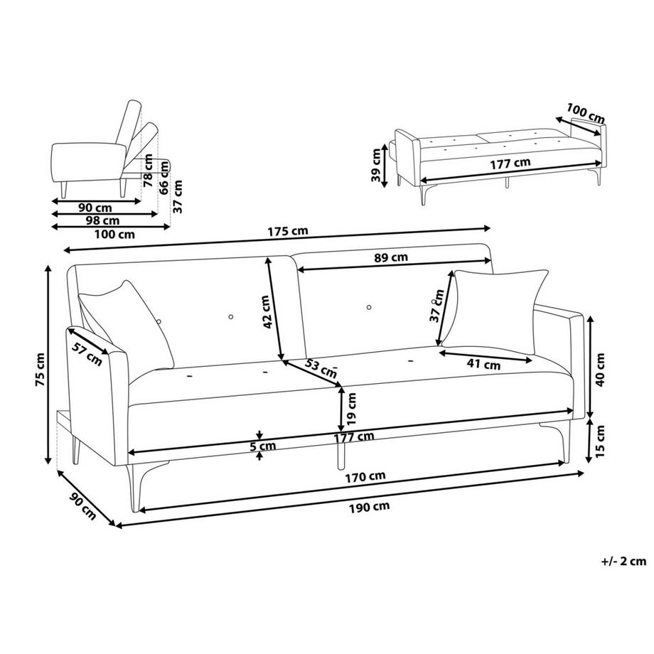 Beliani Canapé-lit en Velours Rétro LUCAN  