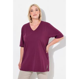 Ulla Popken  T-shirt à manches courtes et col V, coupe Relaxed Fit 