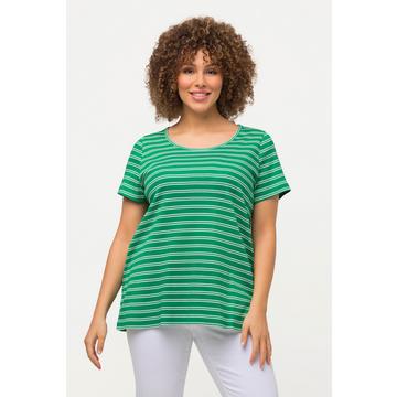 T-shirt in jersey a costine con righe, scollo a girocollo e mezze maniche