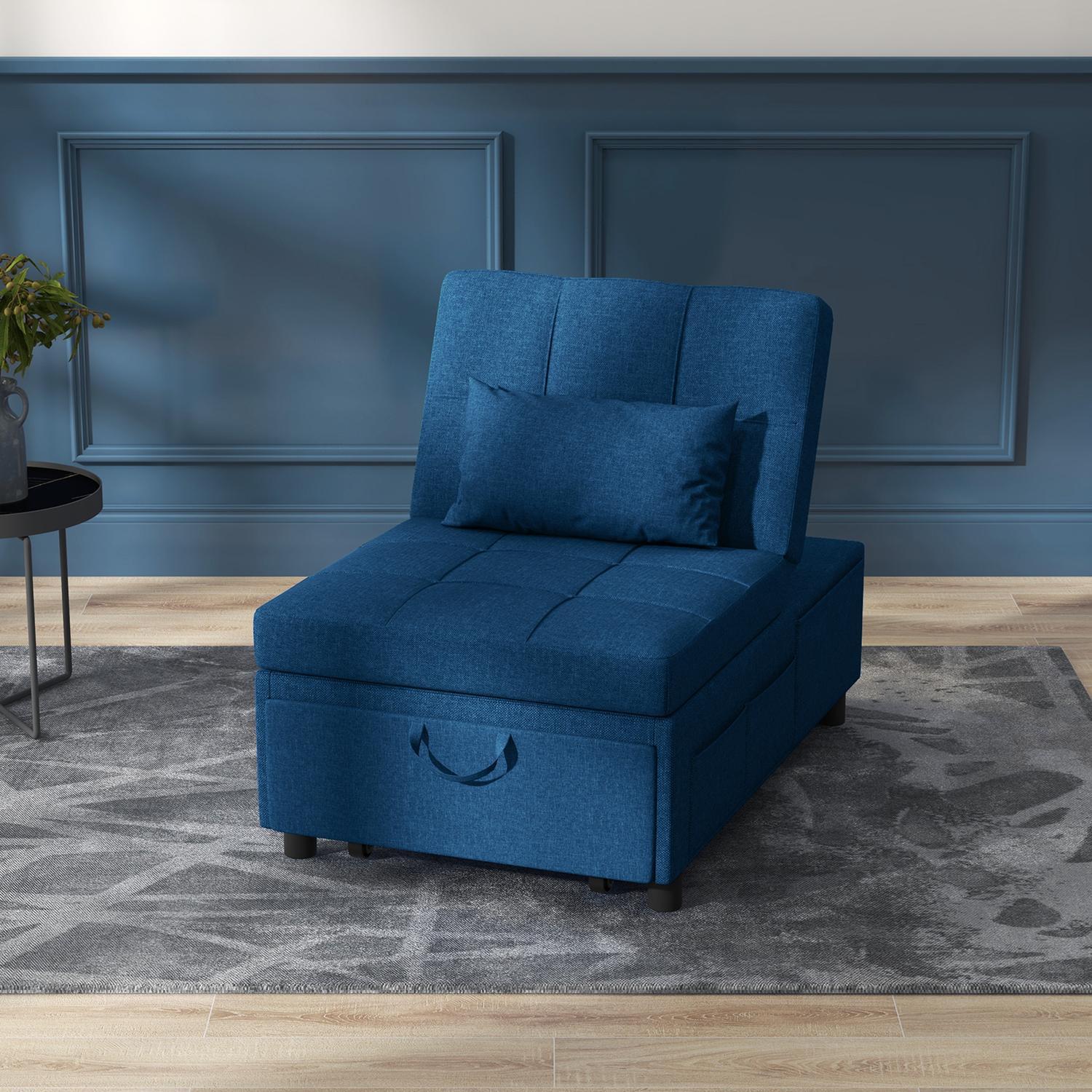 Northio Canapé-lit 3 en 1 avec fonction lit, canapé-lit gigogne, fauteuil-lit avec poche latérale, dossier réglable, capacité de charge jusqu'à 150 kg, pour salon, chambre, bleu  