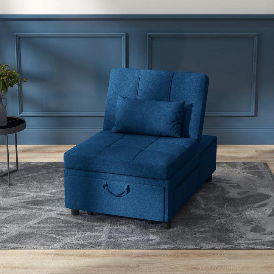 Northio 3-in-1 Schlafsessel mit Bettfunktion, ausziehbares Schlafsofa, Schlafstuhl mit Seitentasche, Verstellbarer Rückenlehne, bis 150 kg belastbar, für Wohnzimmer,Schlafzimmer, Blau  