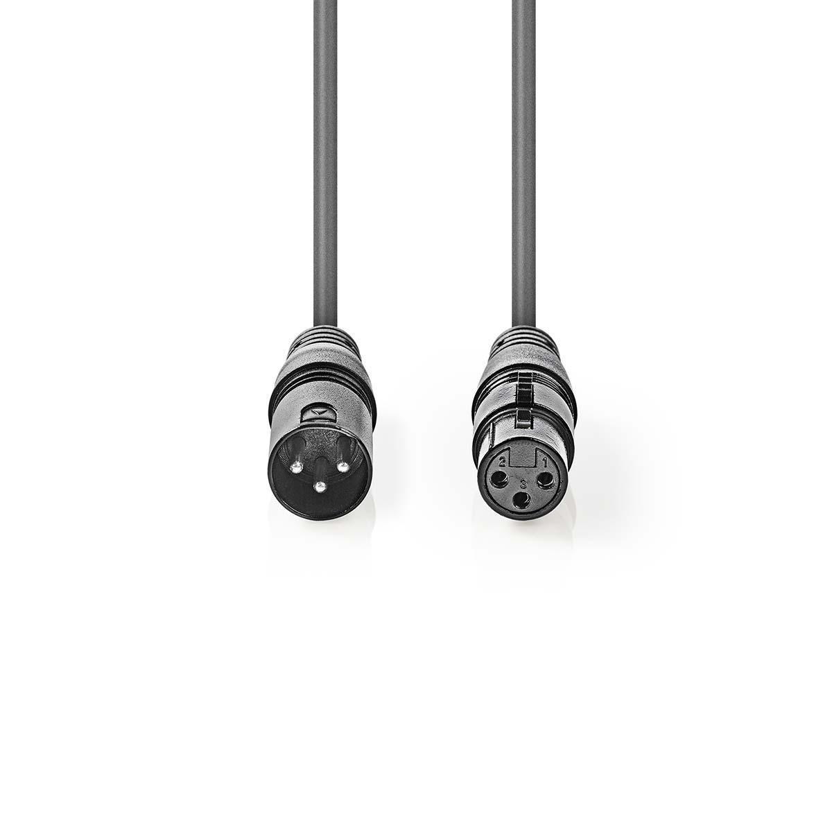 Nedis  Symmetrisches Audiokabel | XLR 3-poliger Stecker | XLR 3-polige Buchse | Vernickelt | 1,50 m | Rund | PVC | Dunkelgrau | Papphülle 