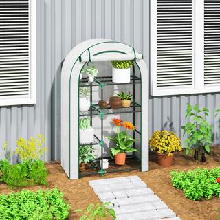 Northio Serre avec porte de toit ronde, étagères, serre en feuille d'acier résistante à l'hiver, serre pour balcon, jardin, abri à tomates 100 x 45 x 160 cm, serre à tomates pour tomates, légumes, fleurs, blanc  