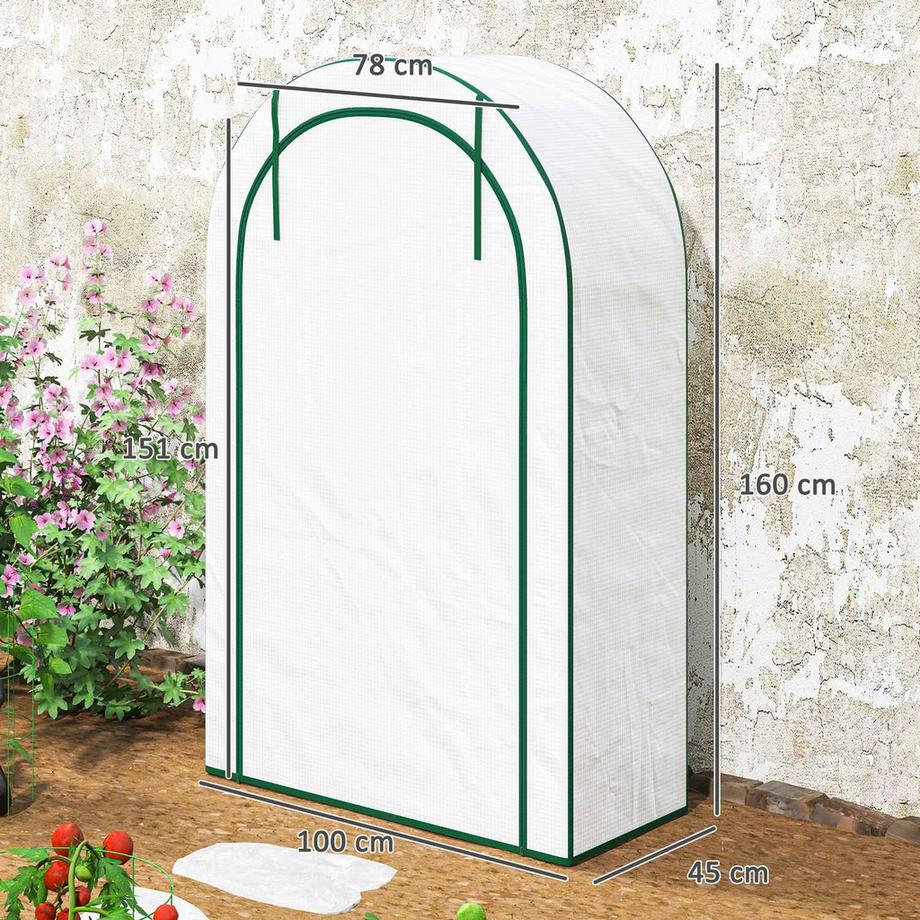 Northio Serra con porta sul tetto rotonda, ripiani, serra in alluminio resistente all'inverno, serra per balcone, giardino, serra per pomodori 100 x 45 x 160 cm, serra per pomodori, verdure, fiori, bianco  