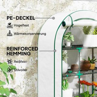 Northio Serre avec porte de toit ronde, étagères, serre en feuille d'acier résistante à l'hiver, serre pour balcon, jardin, abri à tomates 100 x 45 x 160 cm, serre à tomates pour tomates, légumes, fleurs, blanc  