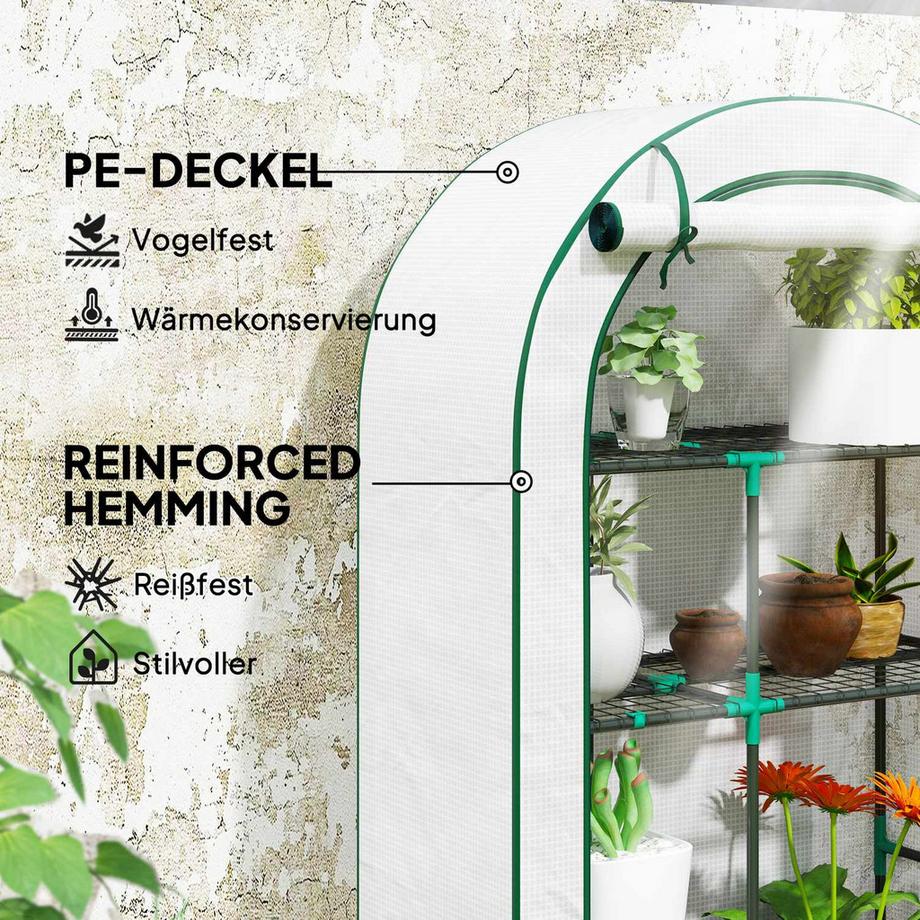 Northio Serra con porta sul tetto rotonda, ripiani, serra in alluminio resistente all'inverno, serra per balcone, giardino, serra per pomodori 100 x 45 x 160 cm, serra per pomodori, verdure, fiori, bianco  