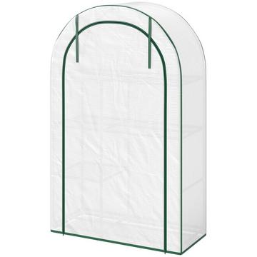 Serre avec porte de toit ronde, étagères, serre en feuille d'acier résistante à l'hiver, serre pour balcon, jardin, abri à tomates 100 x 45 x 160 cm, serre à tomates pour tomates, légumes, fleurs, blanc