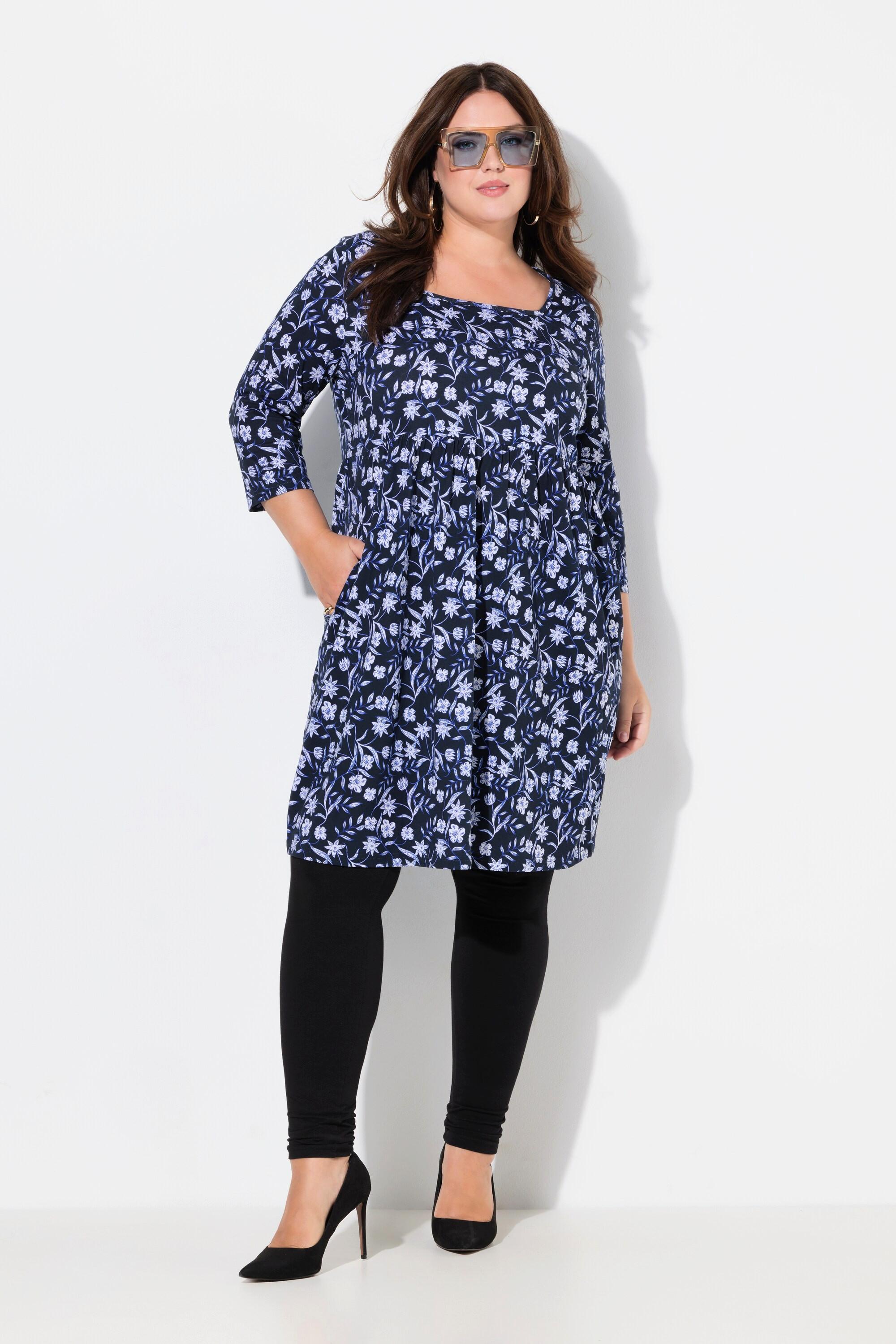 Ulla Popken  Longshirt, Paisley, A-Linie, Carree-Ausschnitt, 3/4-Arm 