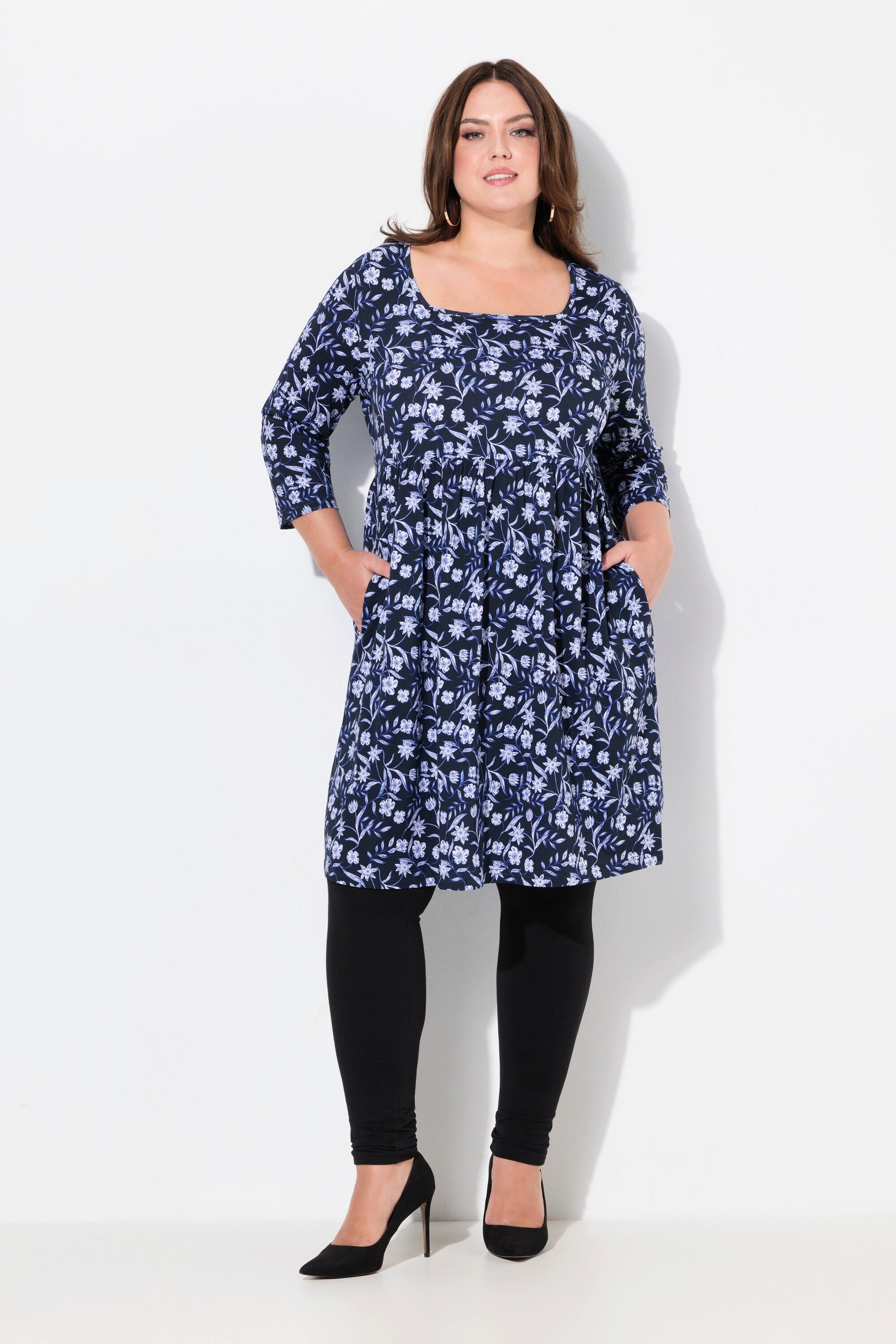 Ulla Popken  Longshirt, Paisley, A-Linie, Carree-Ausschnitt, 3/4-Arm 