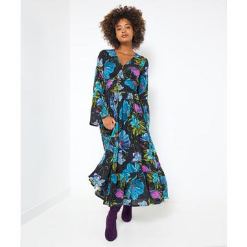 Boho-Maxikleid mit kräftigem Blumenmuster