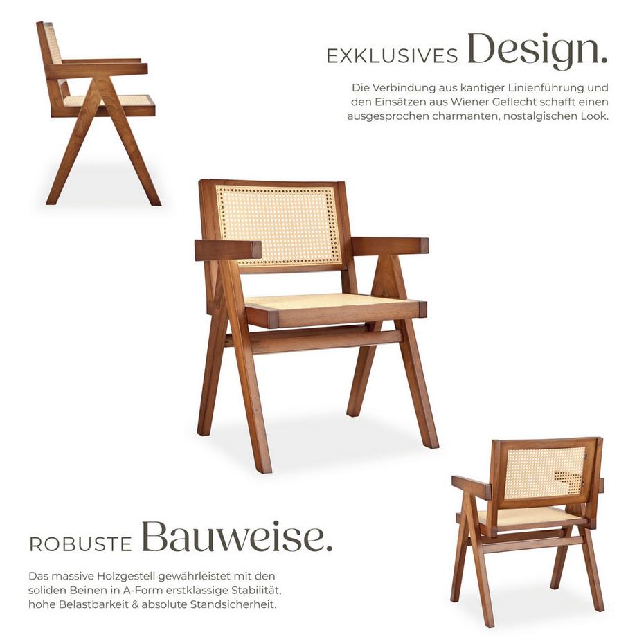 Tectake Sedia da pranzo Lissy con intreccio viennese, stile boho  