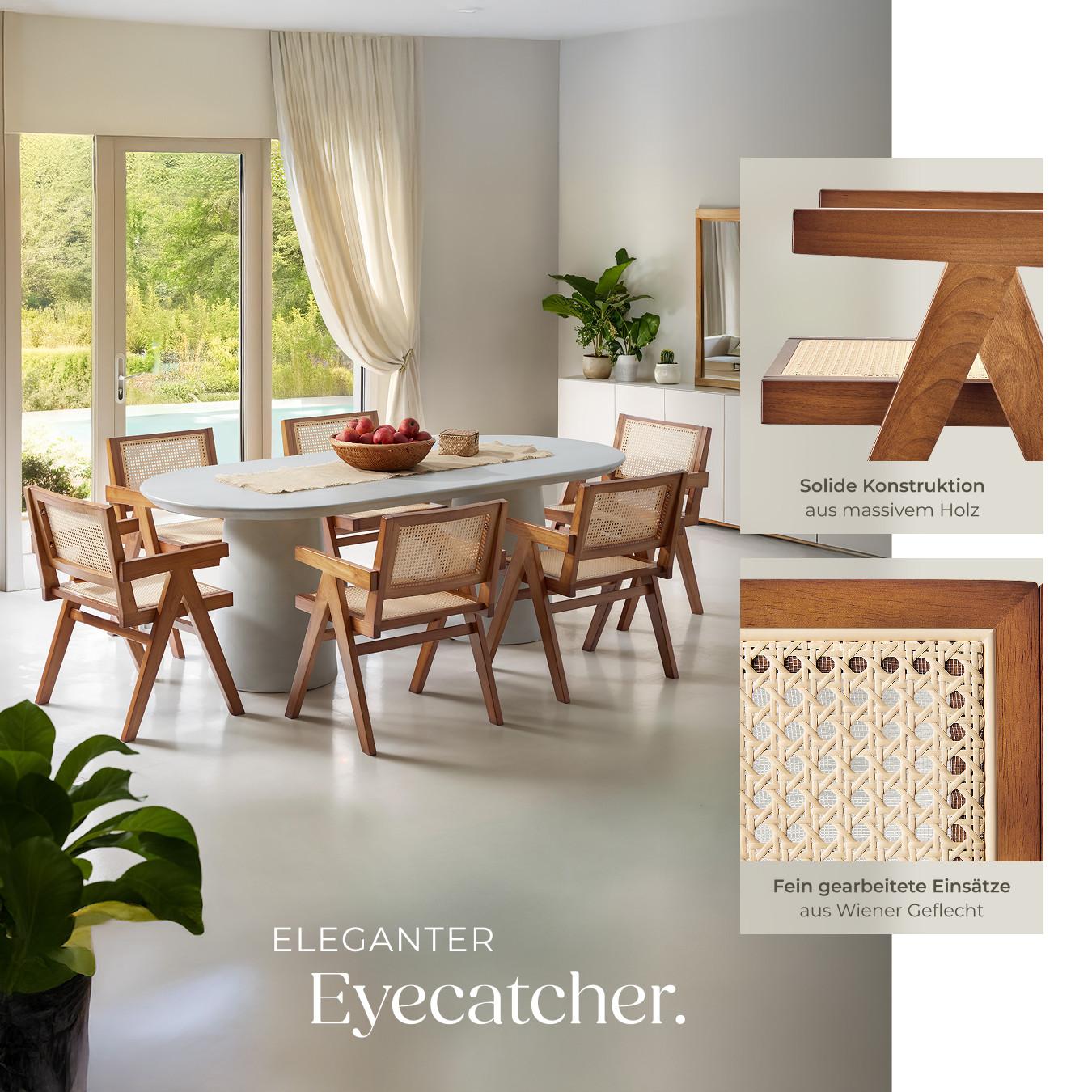 Tectake Sedia da pranzo Lissy con intreccio viennese, stile boho  