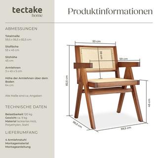 Tectake Sedia da pranzo Lissy con intreccio viennese, stile boho  