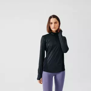 T-shirt running manches longues 1/2 zip femme - Dry+ noir
