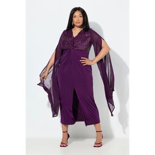 Ulla Popken Chiffon Pailletten V-Ausschnitt Langarm Maxikleid  