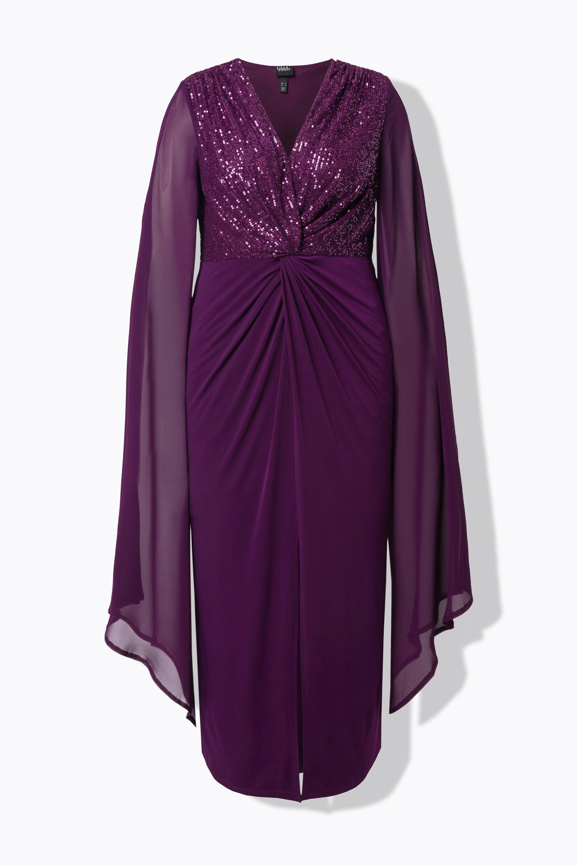 Ulla Popken Chiffon Pailletten V-Ausschnitt Langarm Maxikleid  