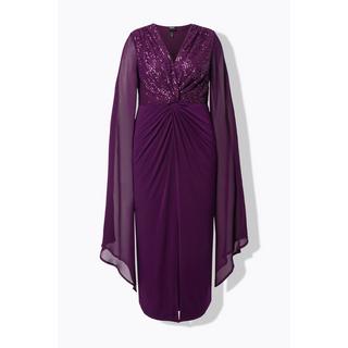 Ulla Popken Chiffon Pailletten V-Ausschnitt Langarm Maxikleid  