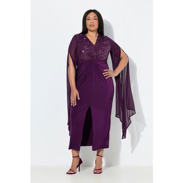 Chiffon-Maxikleid, Pailletten, V-Ausschnitt, Langarm
