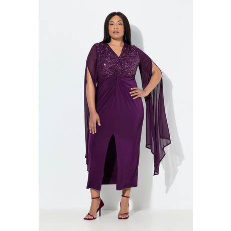 Ulla Popken Chiffon Pailletten V-Ausschnitt Langarm Maxikleid  