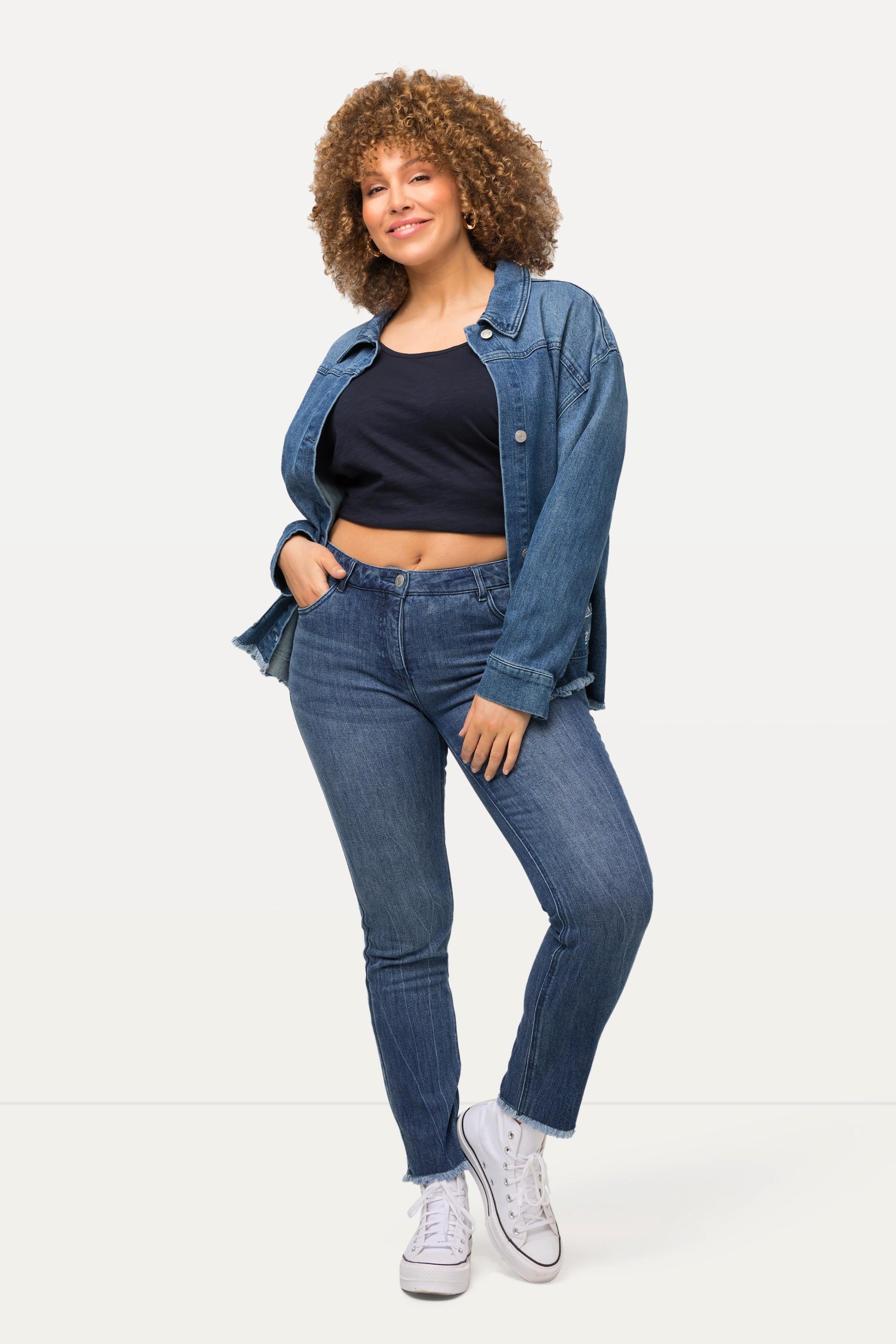 Ulla Popken  Jean Sarah, imprimé lettré, taille haute, étroit, franges 