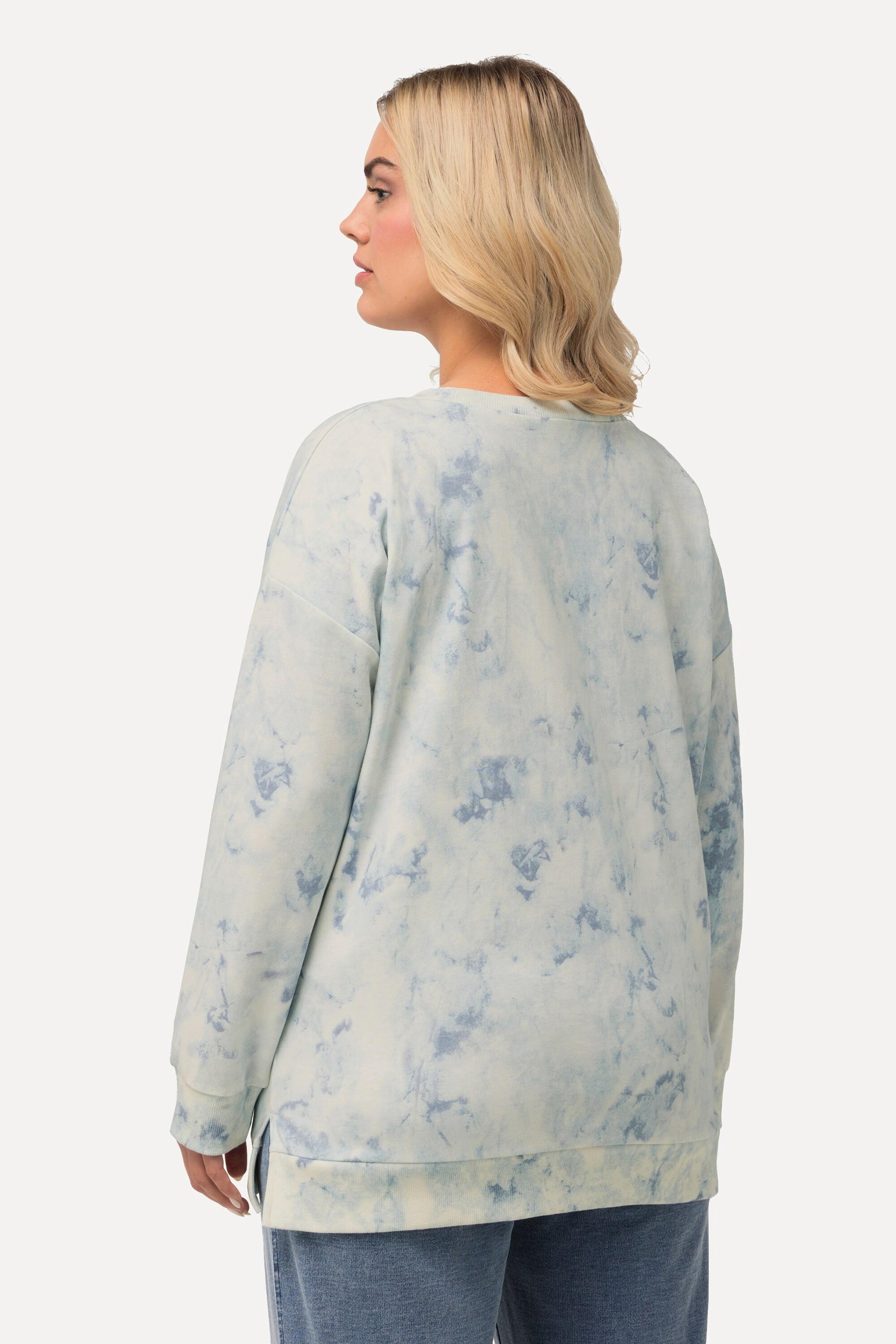 Ulla Popken  Sweat-shirt oversized à col rond et manches longues, imprimé Batik 