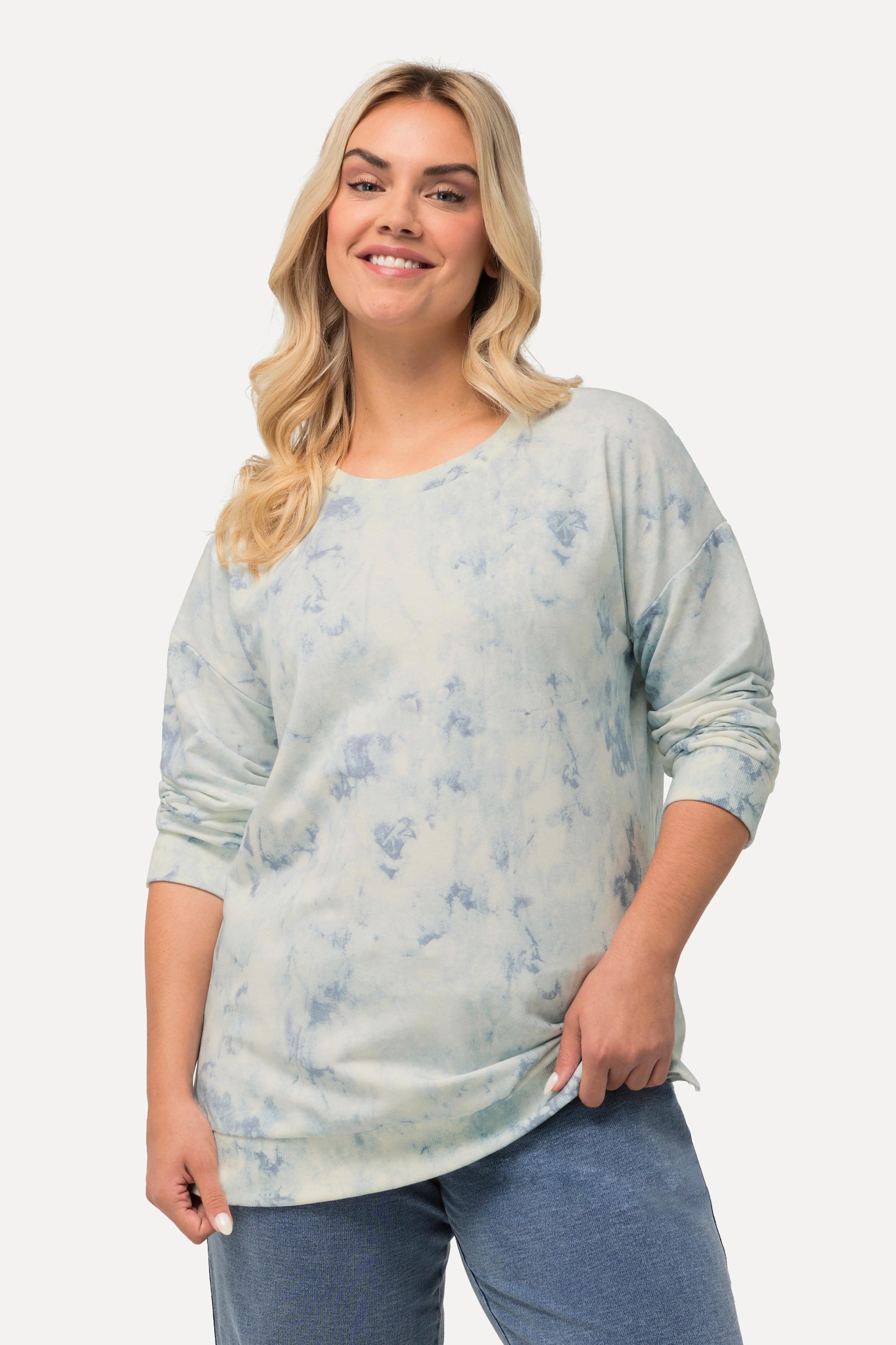 Ulla Popken  Felpa dal taglio oversize in stile batik con scollo a girocollo e maniche lunghe 