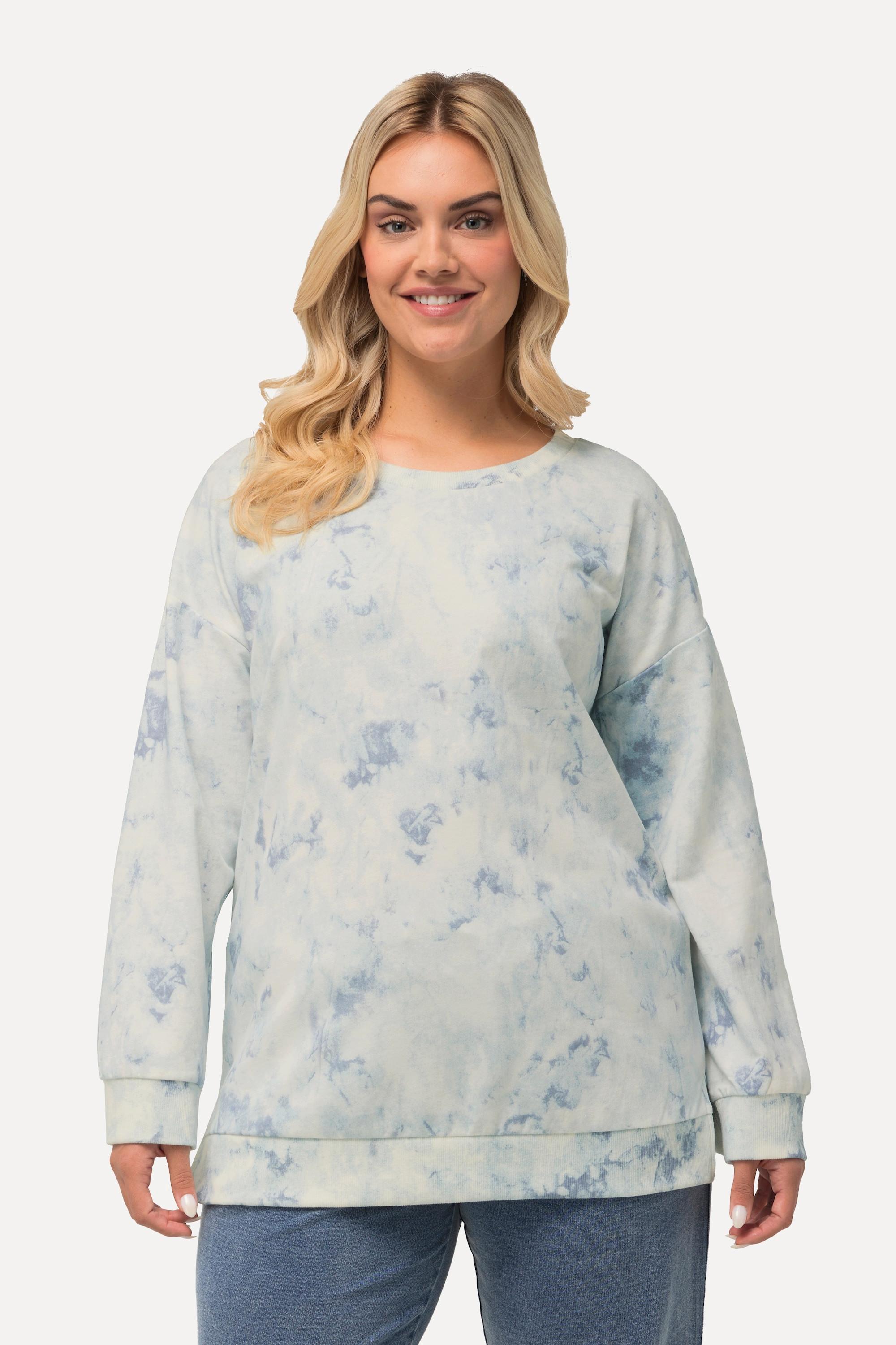 Ulla Popken  Sweat-shirt oversized à col rond et manches longues, imprimé Batik 