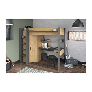 Vente-unique Hochbett mit Schreibtisch + Kleiderschrank Naturfarben AUCKLAND  