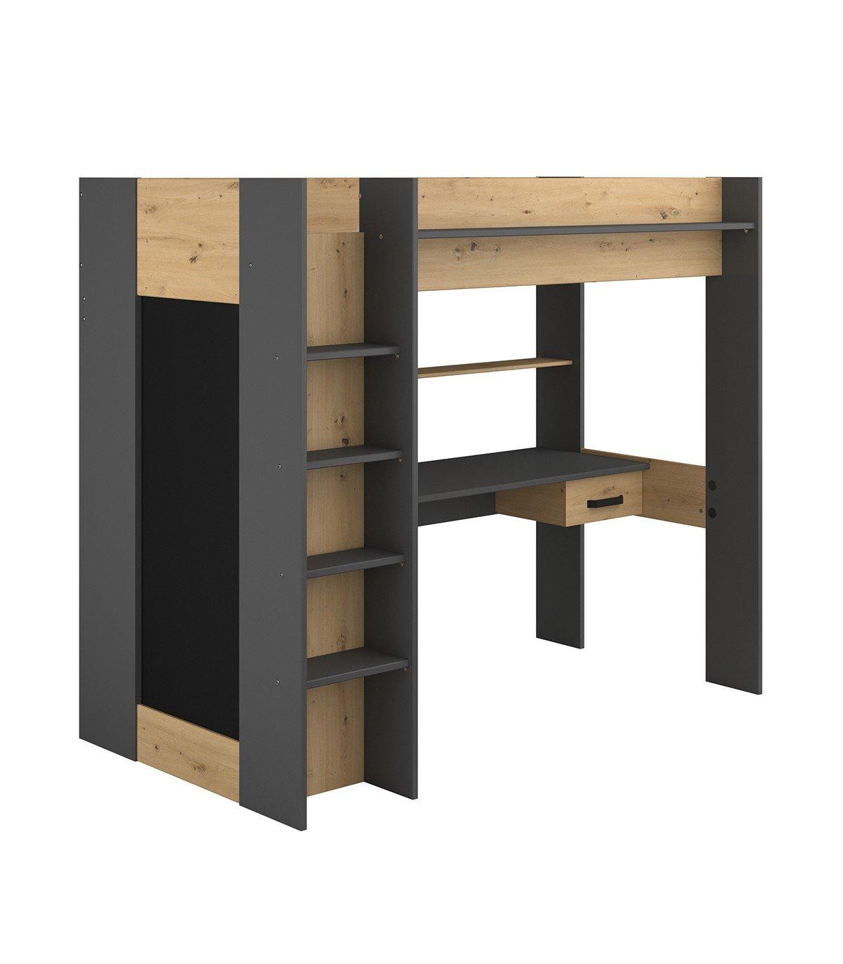 Vente-unique Hochbett mit Schreibtisch + Kleiderschrank Naturfarben AUCKLAND  